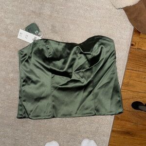 Satin Green Strapless Top